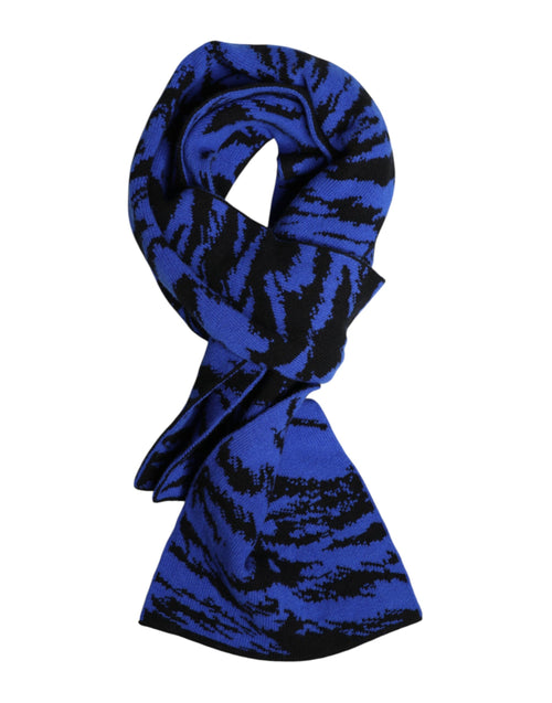 Dolce & Gabbana Blue Black Logo Neck Warmer Wrap Shawl Scarf - ClickThatClicks 
