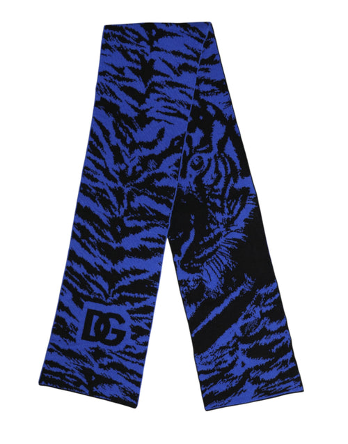 Dolce & Gabbana Blue Black Logo Neck Warmer Wrap Shawl Scarf - ClickThatClicks 