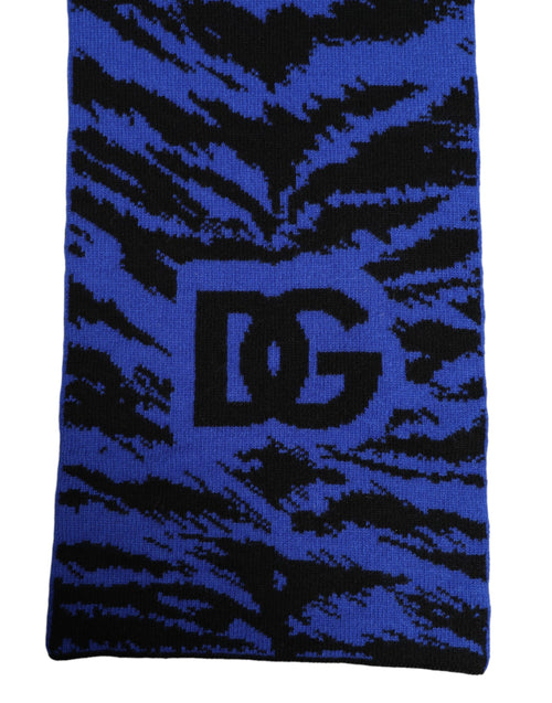 Dolce & Gabbana Blue Black Logo Neck Warmer Wrap Shawl Scarf - ClickThatClicks 