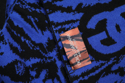 Dolce & Gabbana Blue Black Logo Neck Warmer Wrap Shawl Scarf - ClickThatClicks 