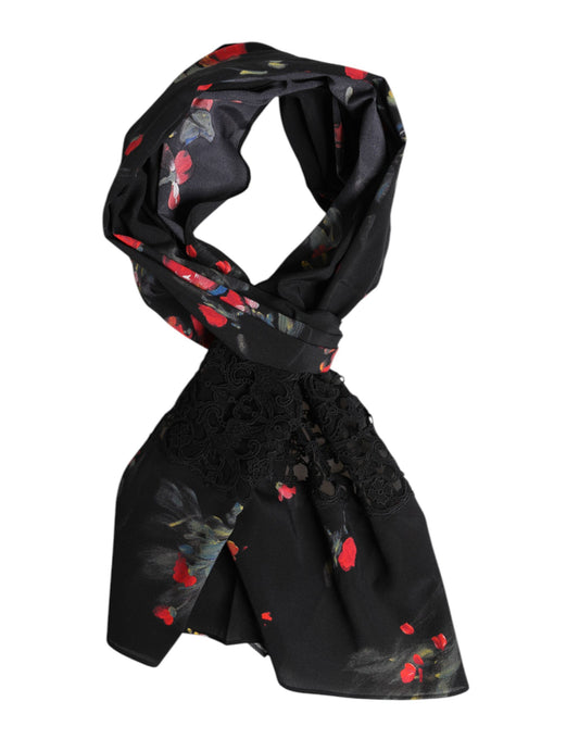 Dolce & Gabbana Black Floral Print Neck Warmer Wrap Scarf - ClickThatClicks 