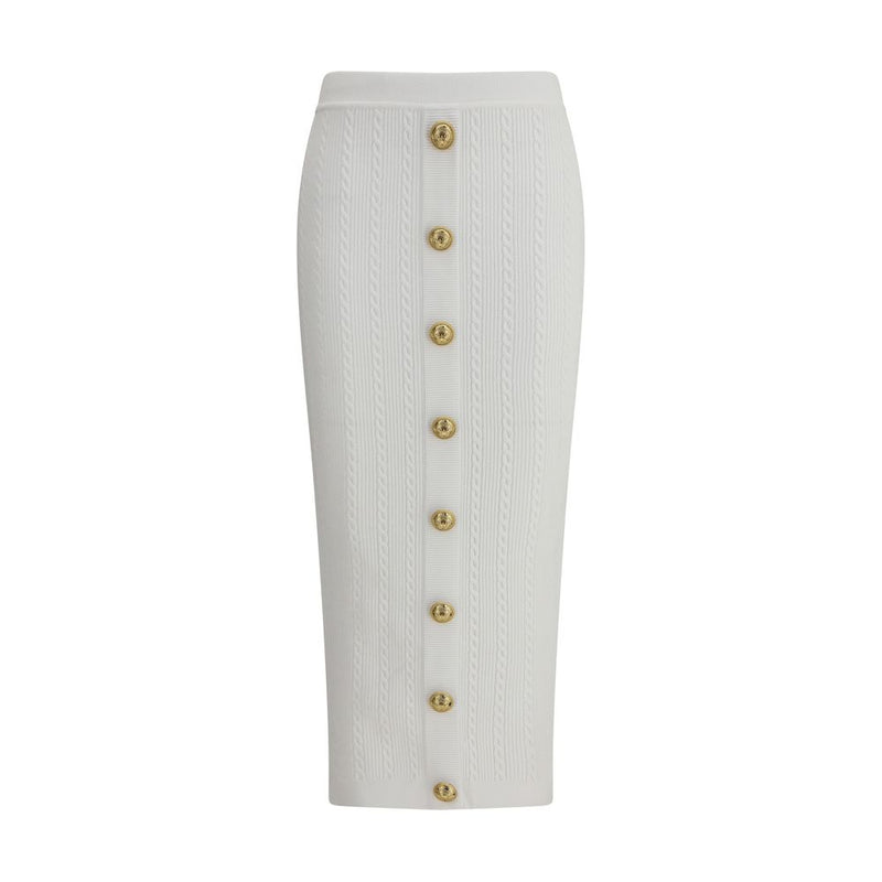 Balmain White Viscose Midi Skirt