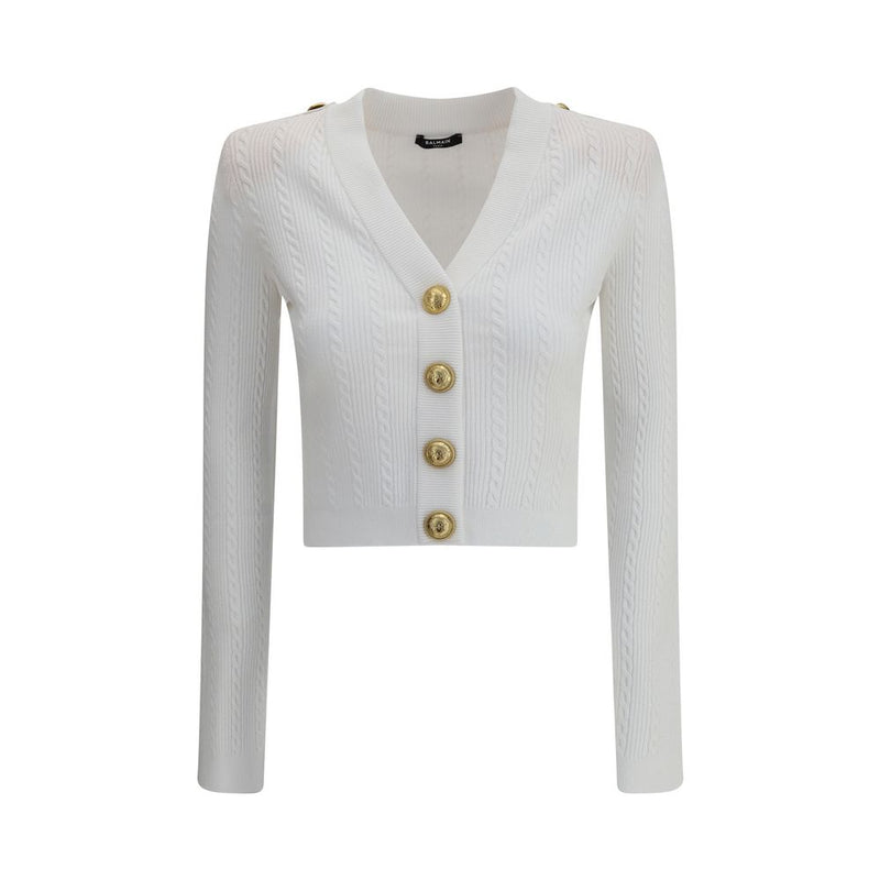 Balmain LS BUTTONED V-NECK TORSADE KNIT CARDIGAN