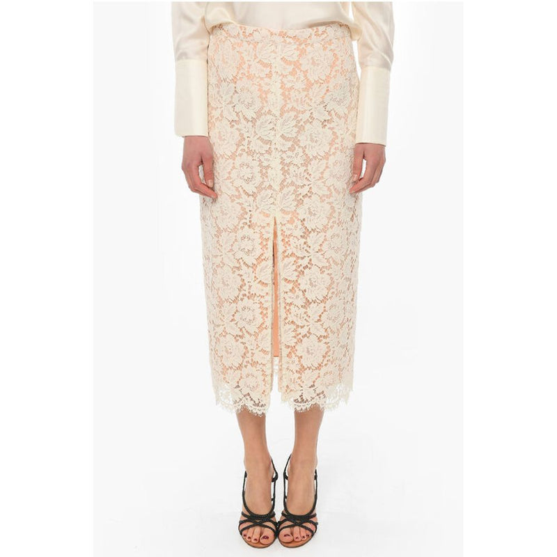 Super Blond Lace Long Skirt with Petticoat and Front Vent