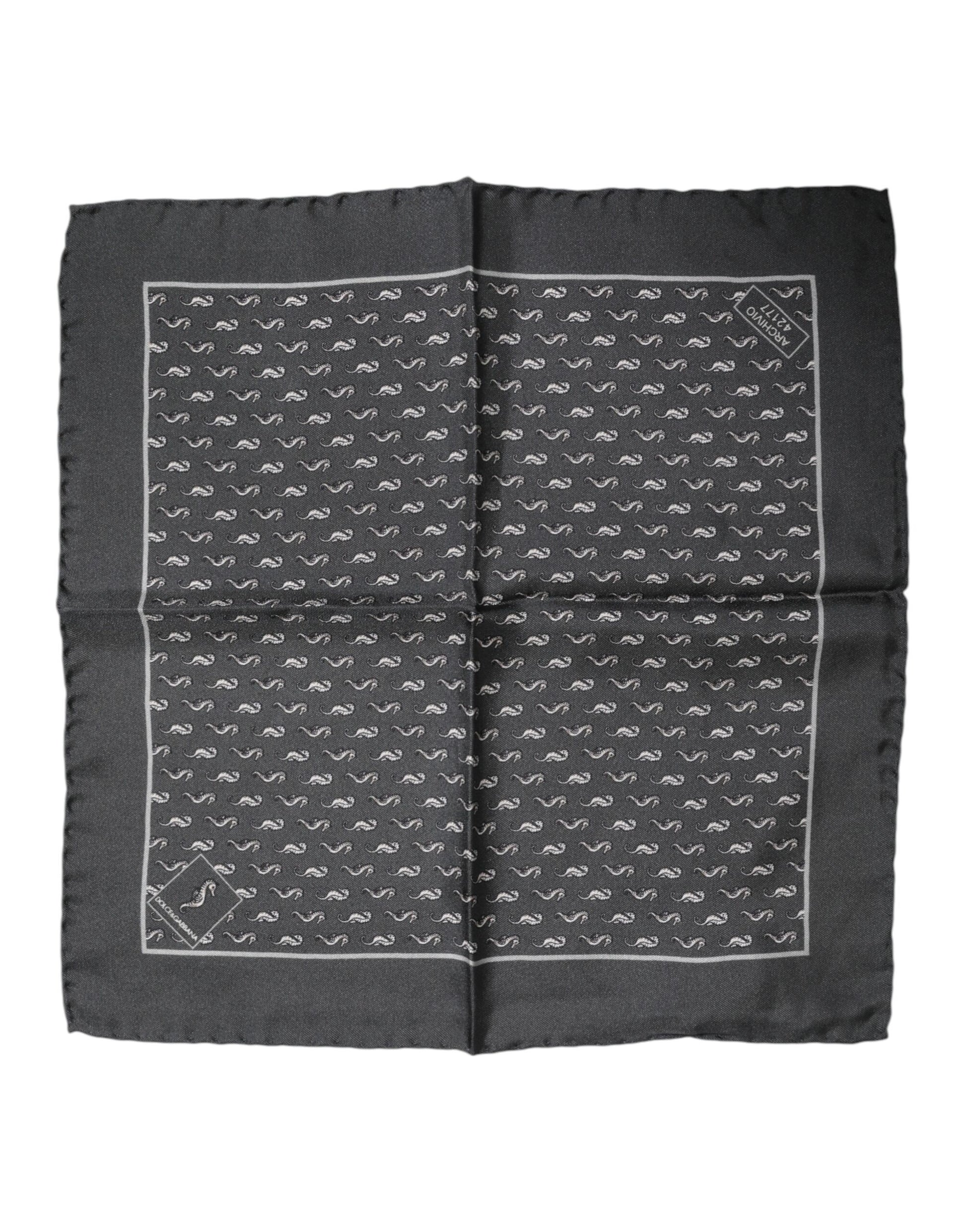 Dolce & Gabbana Black Fish Print Silk Square Men Foulard Scarf - ClickThatClicks 