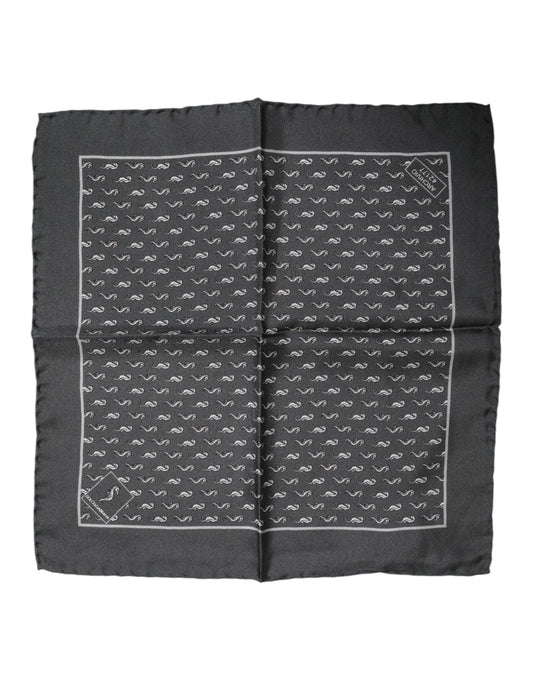 Dolce & Gabbana Black Fish Print Silk Square Men Foulard Scarf - ClickThatClicks 
