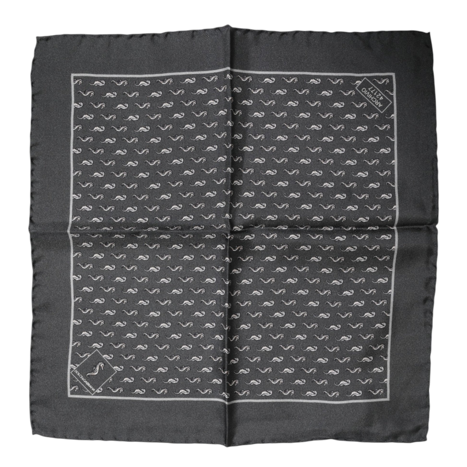 Dolce & Gabbana Black Fish Print Silk Square Men Foulard Scarf - ClickThatClicks 