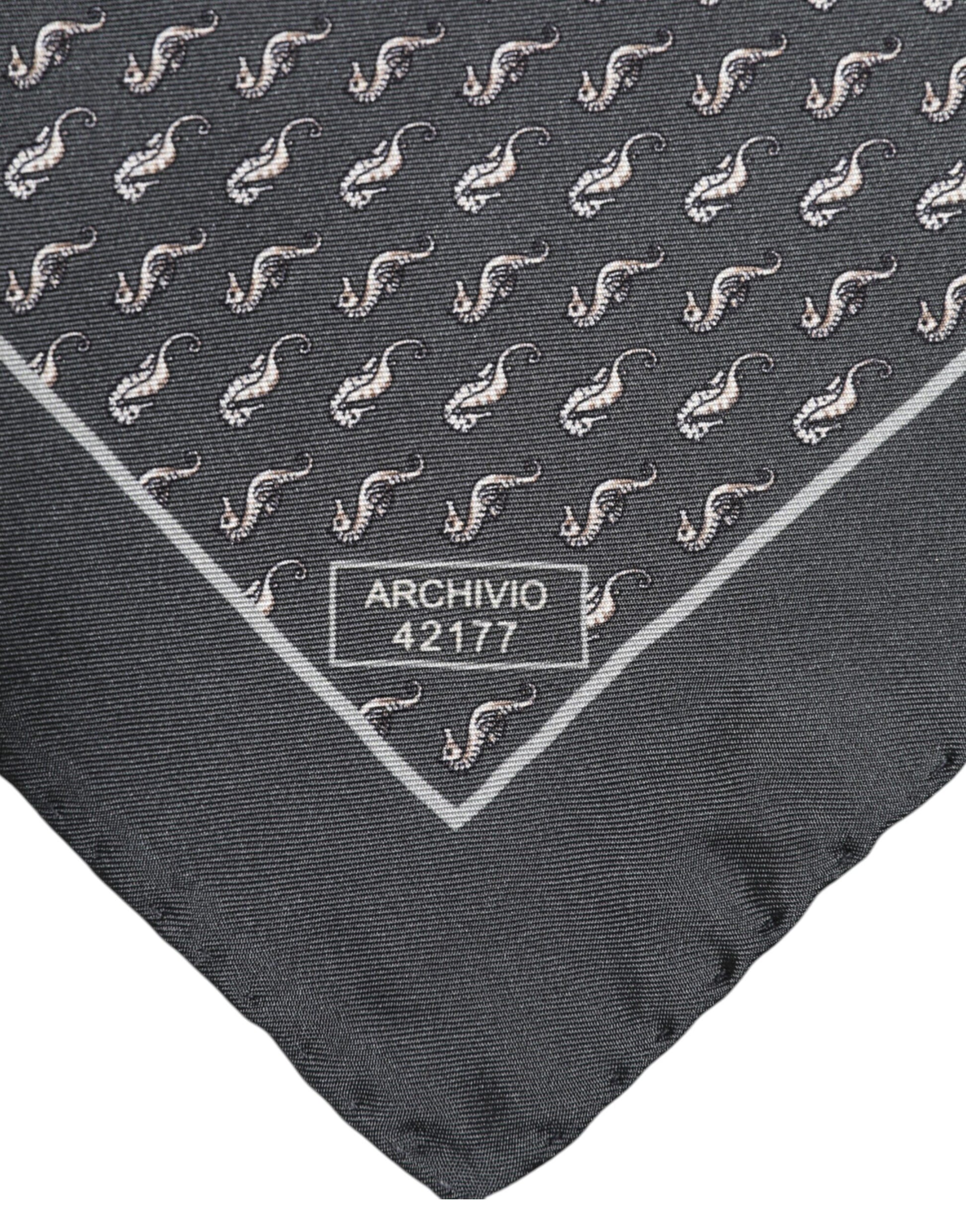 Dolce & Gabbana Black Fish Print Silk Square Men Foulard Scarf - ClickThatClicks 