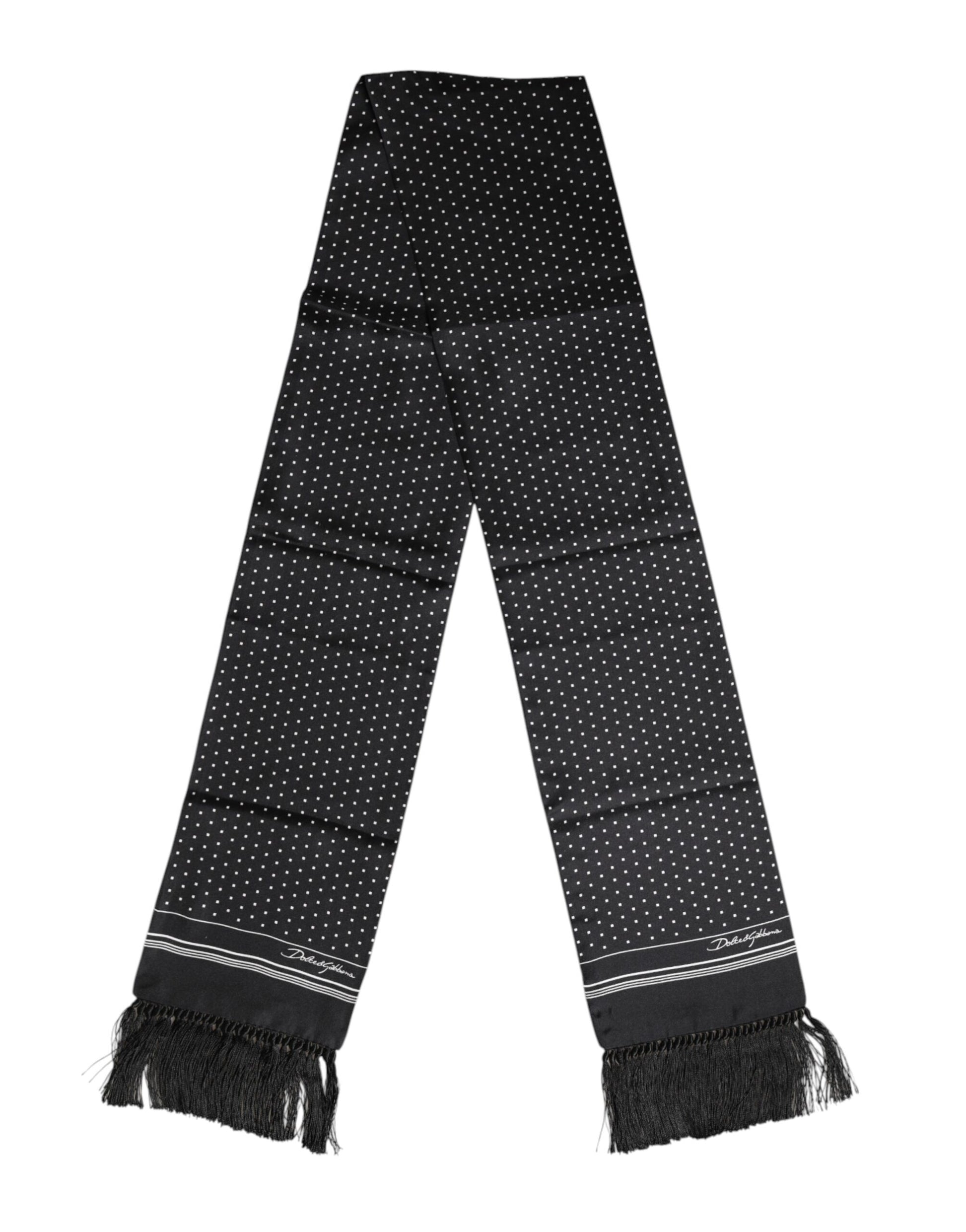 Dolce & Gabbana Black White Polka Dot Fringes Foulard Scarf - ClickThatClicks 