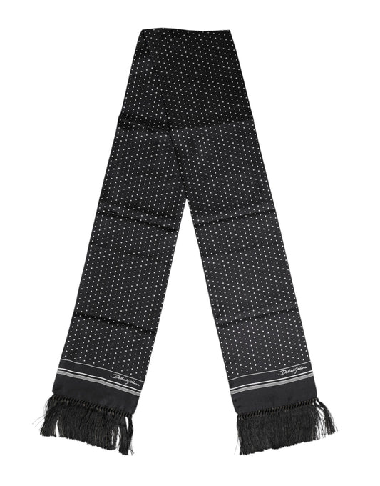 Dolce & Gabbana Black White Polka Dot Fringes Foulard Scarf - ClickThatClicks 