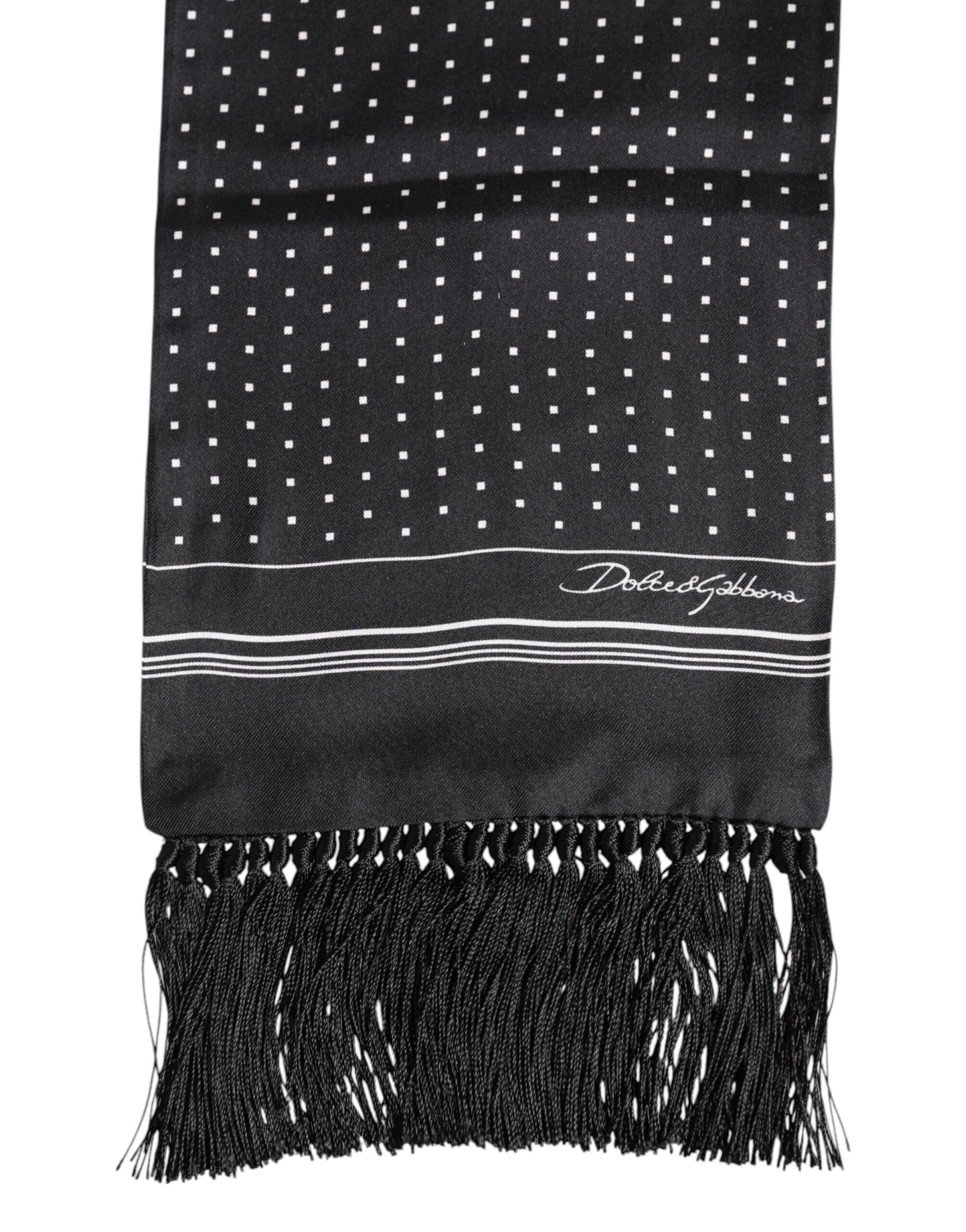 Dolce & Gabbana Black White Polka Dot Fringes Foulard Scarf - ClickThatClicks 