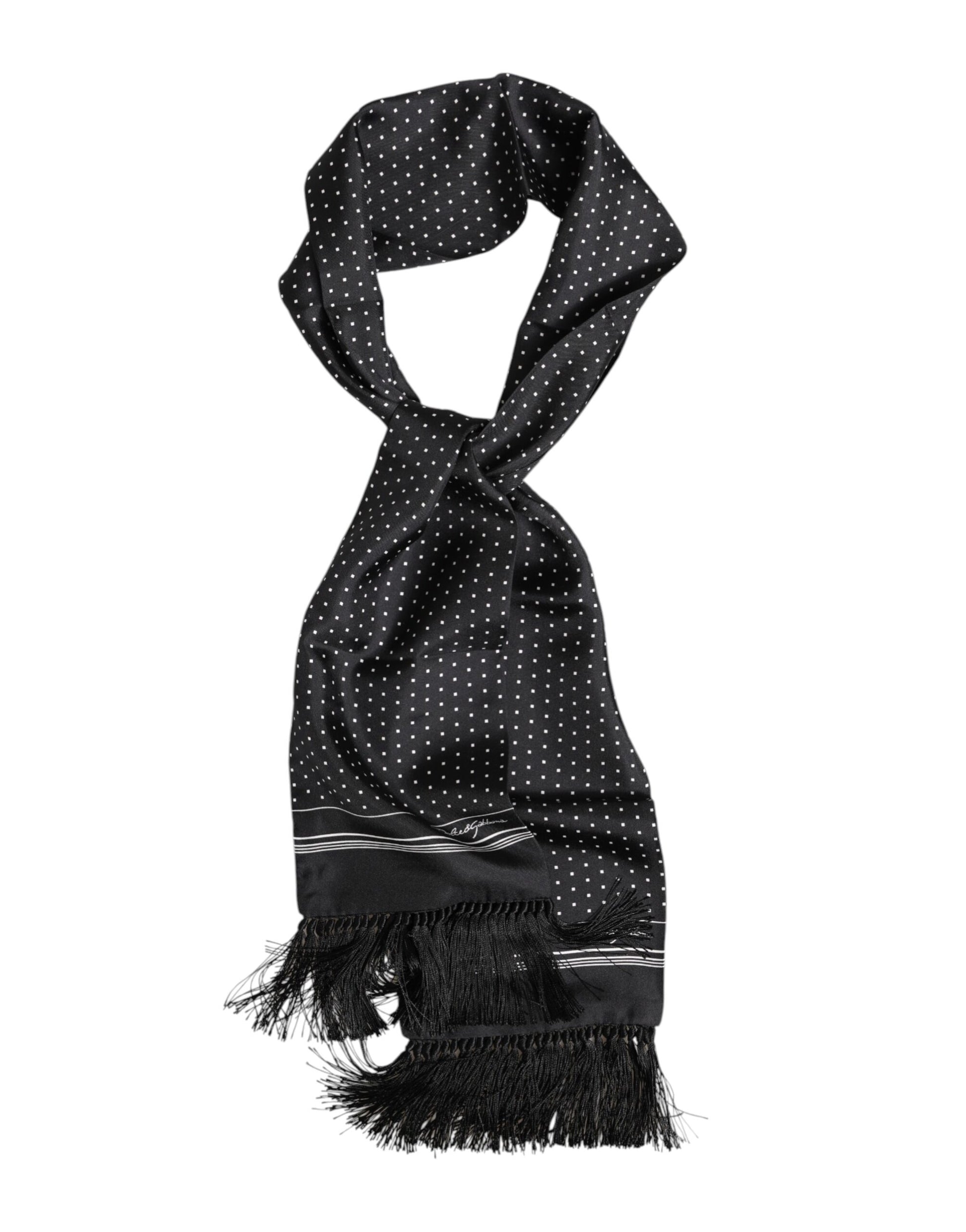 Dolce & Gabbana Black White Polka Dot Fringes Foulard Scarf - ClickThatClicks 