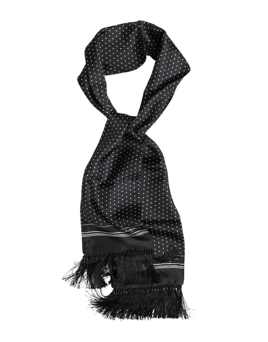 Dolce & Gabbana Black White Polka Dot Fringes Foulard Scarf - ClickThatClicks 