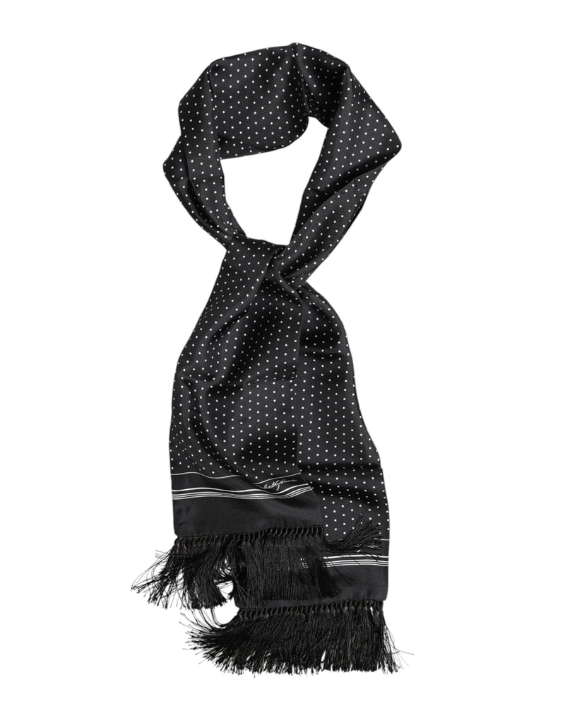 Dolce & Gabbana Black White Polka Dot Fringes Foulard Scarf