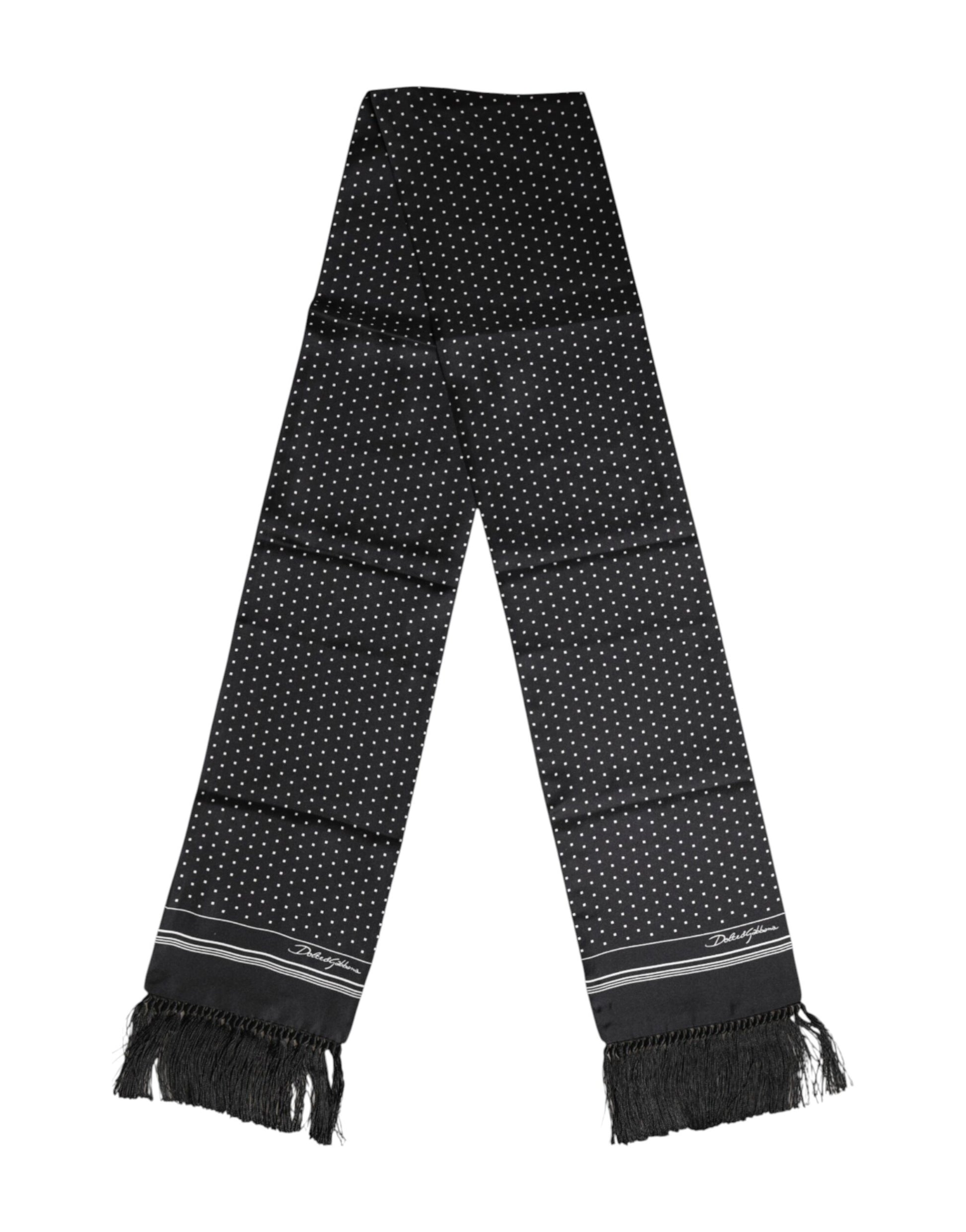 Dolce & Gabbana Black White Polka Dot Fringes Foulard Scarf - ClickThatClicks 