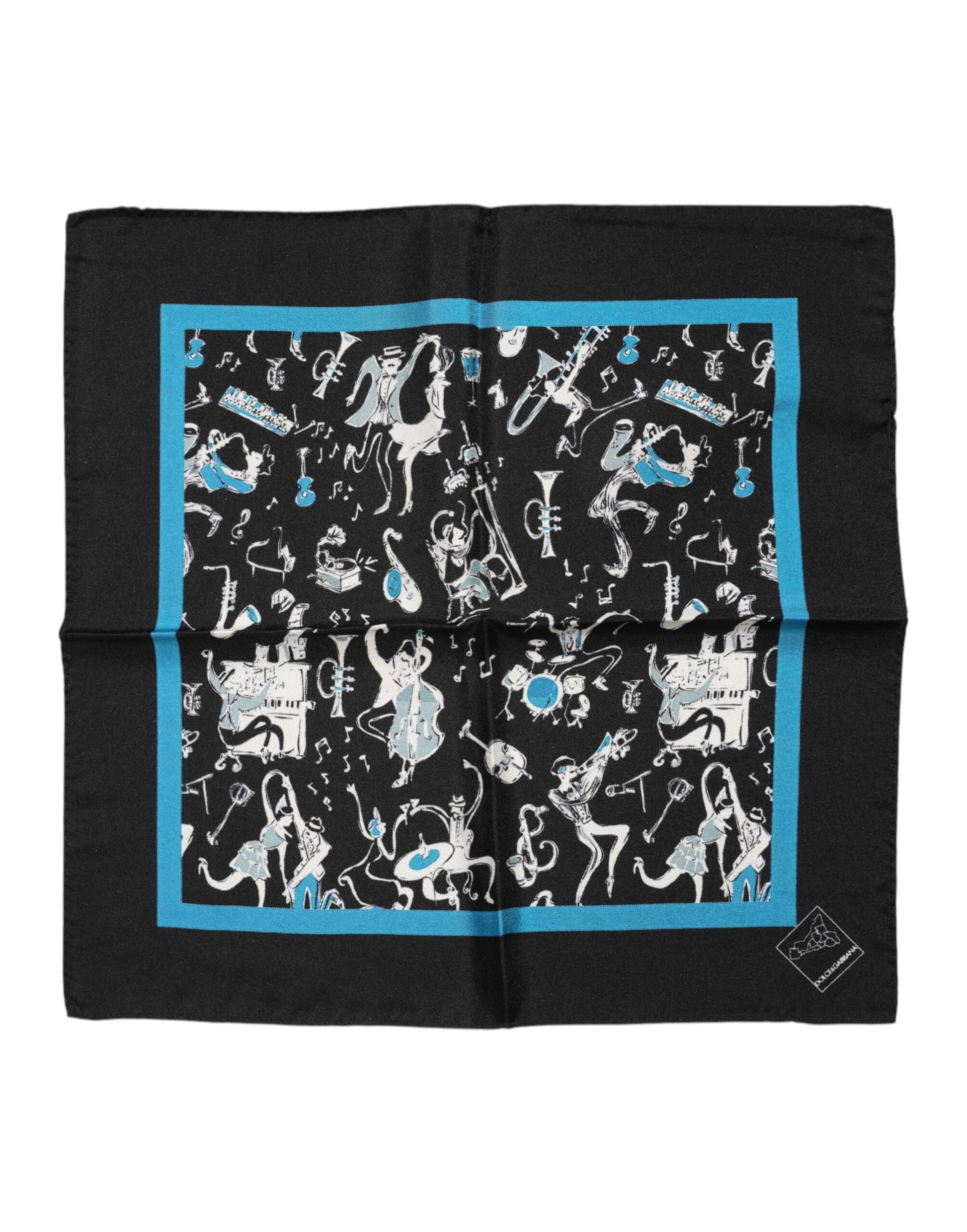 Dolce & Gabbana Black Jazz Club Silk Square Men Foulard Scarf - ClickThatClicks 