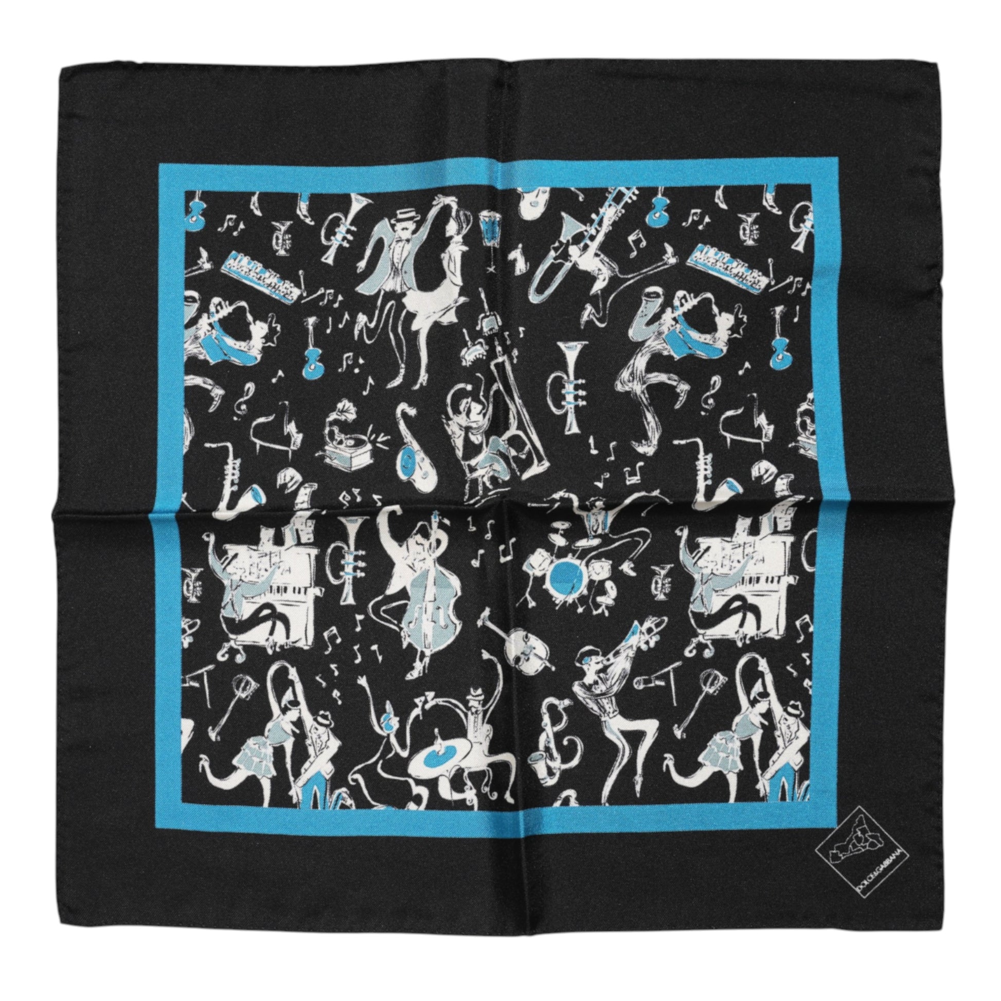 Dolce & Gabbana Black Jazz Club Silk Square Men Foulard Scarf - ClickThatClicks 