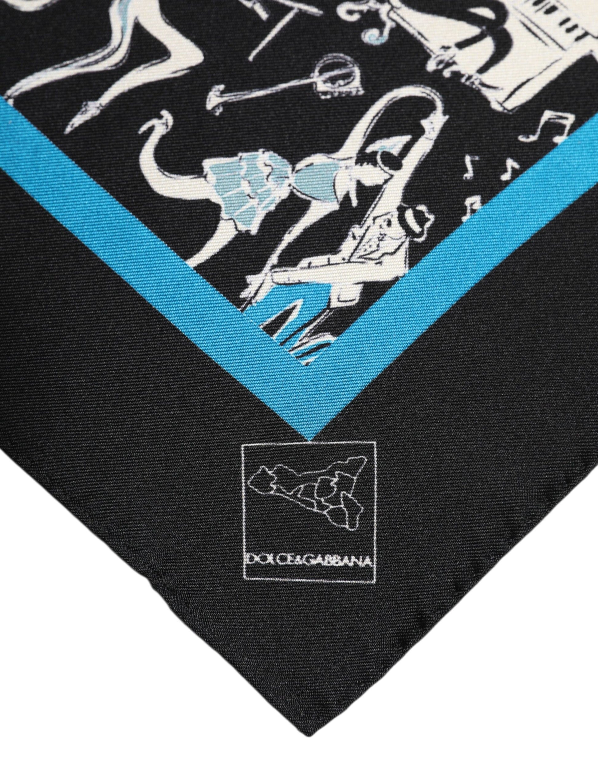 Dolce & Gabbana Black Jazz Club Silk Square Men Foulard Scarf - ClickThatClicks 