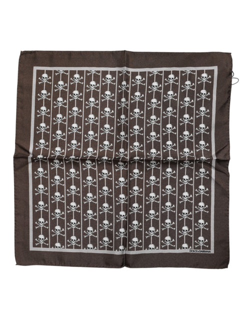 Dolce & Gabbana Brown Skull Silk Square Men Foulard Scarf - ClickThatClicks 