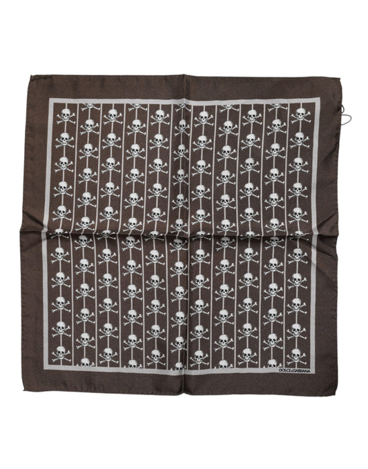 Dolce & Gabbana Brown Skull Silk Square Men Foulard Scarf - ClickThatClicks 