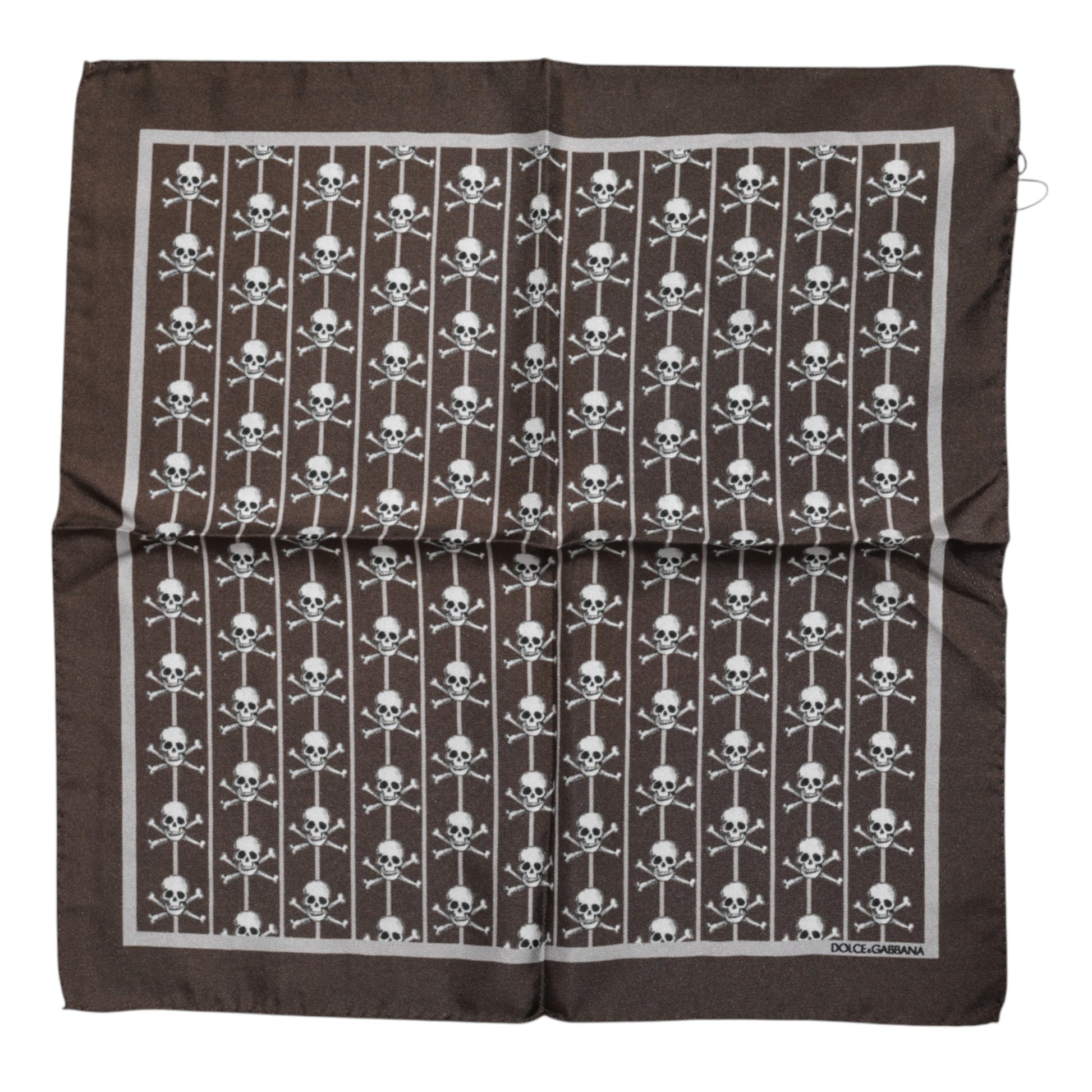 Dolce & Gabbana Brown Skull Silk Square Men Foulard Scarf - ClickThatClicks 