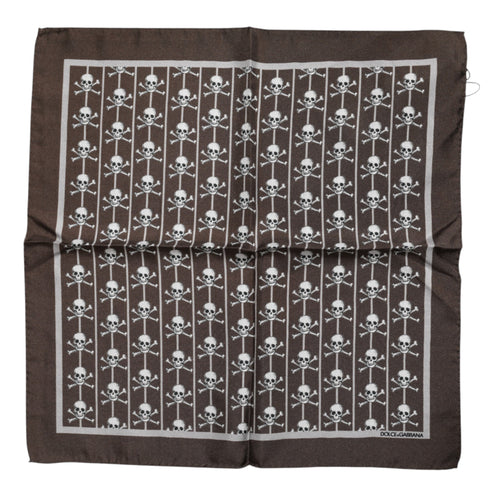 Dolce & Gabbana Brown Skull Silk Square Men Foulard Scarf - ClickThatClicks 