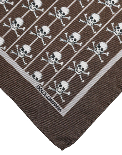 Dolce & Gabbana Brown Skull Silk Square Men Foulard Scarf - ClickThatClicks 