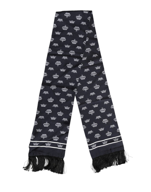 Dolce & Gabbana Black Silk Crown Fringes Men Foulard Scarf - ClickThatClicks 