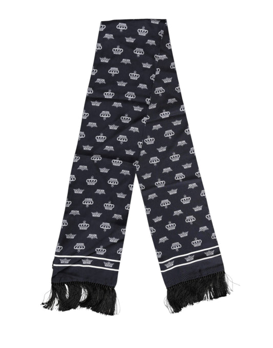 Dolce & Gabbana Black Silk Crown Fringes Men Foulard Scarf - ClickThatClicks 