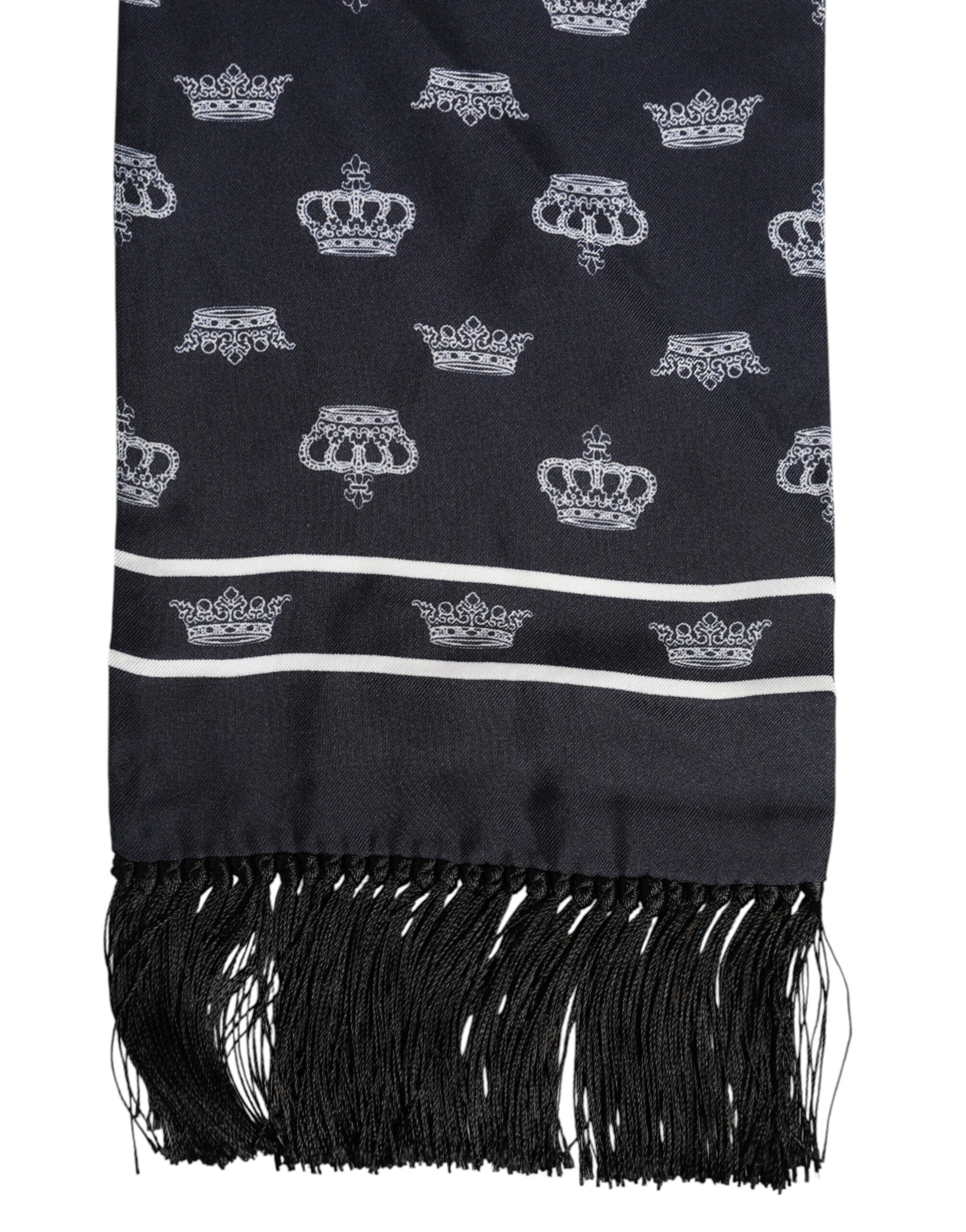 Dolce & Gabbana Black Silk Crown Fringes Men Foulard Scarf - ClickThatClicks 