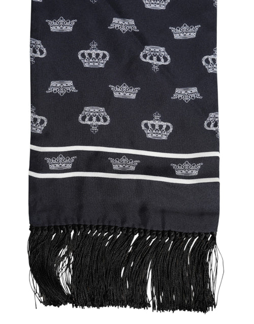 Dolce & Gabbana Black Silk Crown Fringes Men Foulard Scarf - ClickThatClicks 