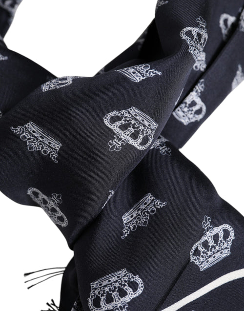 Dolce & Gabbana Black Silk Crown Fringes Men Foulard Scarf - ClickThatClicks 