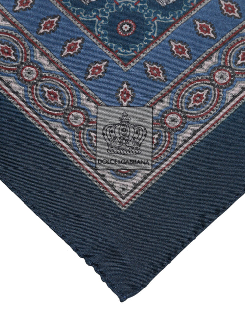 Dolce & Gabbana Blue Printed Silk Square Men Foulard Scarf - ClickThatClicks 