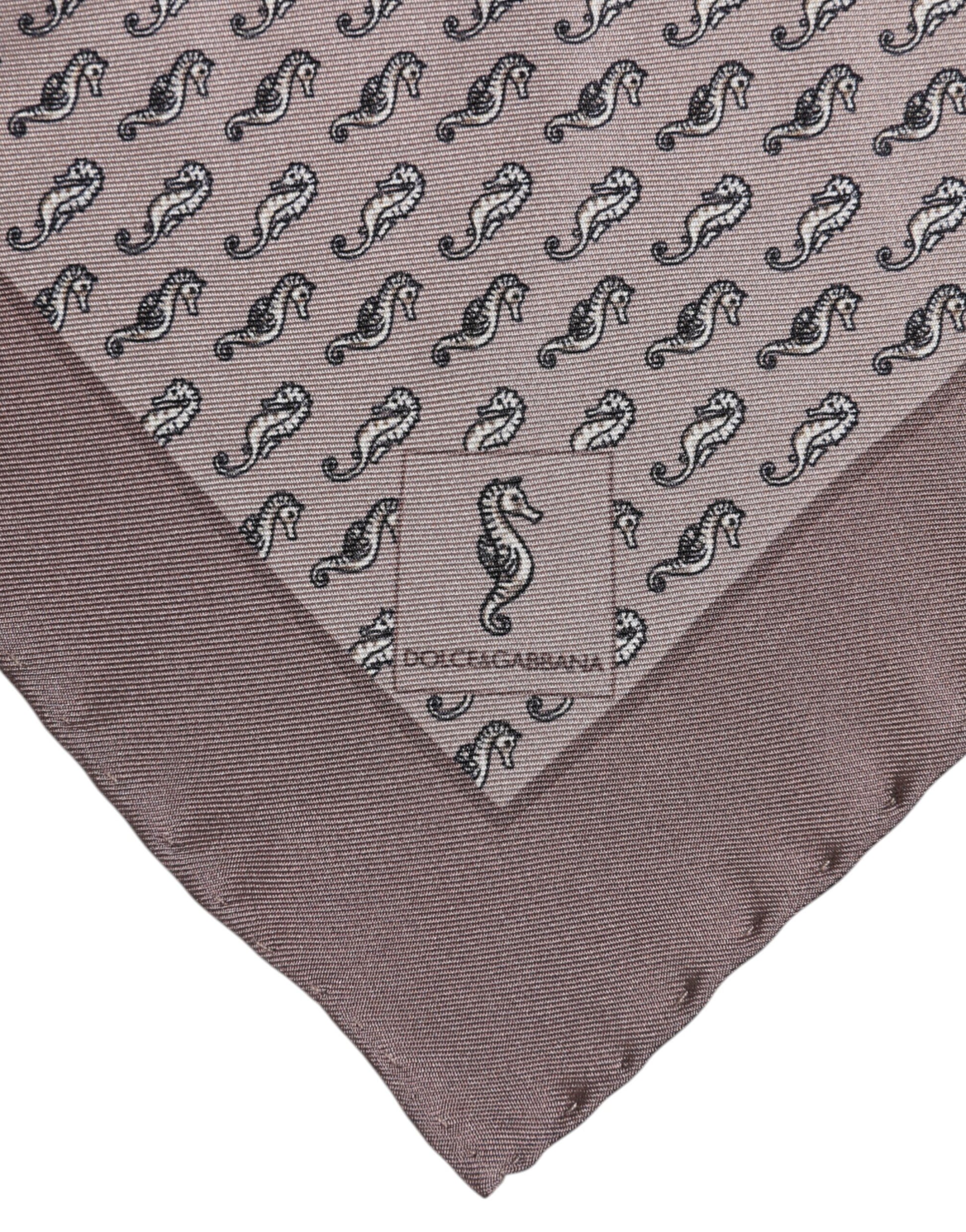 Dolce & Gabbana Brown Sea Horse Silk Square Foulard Scarf - ClickThatClicks 