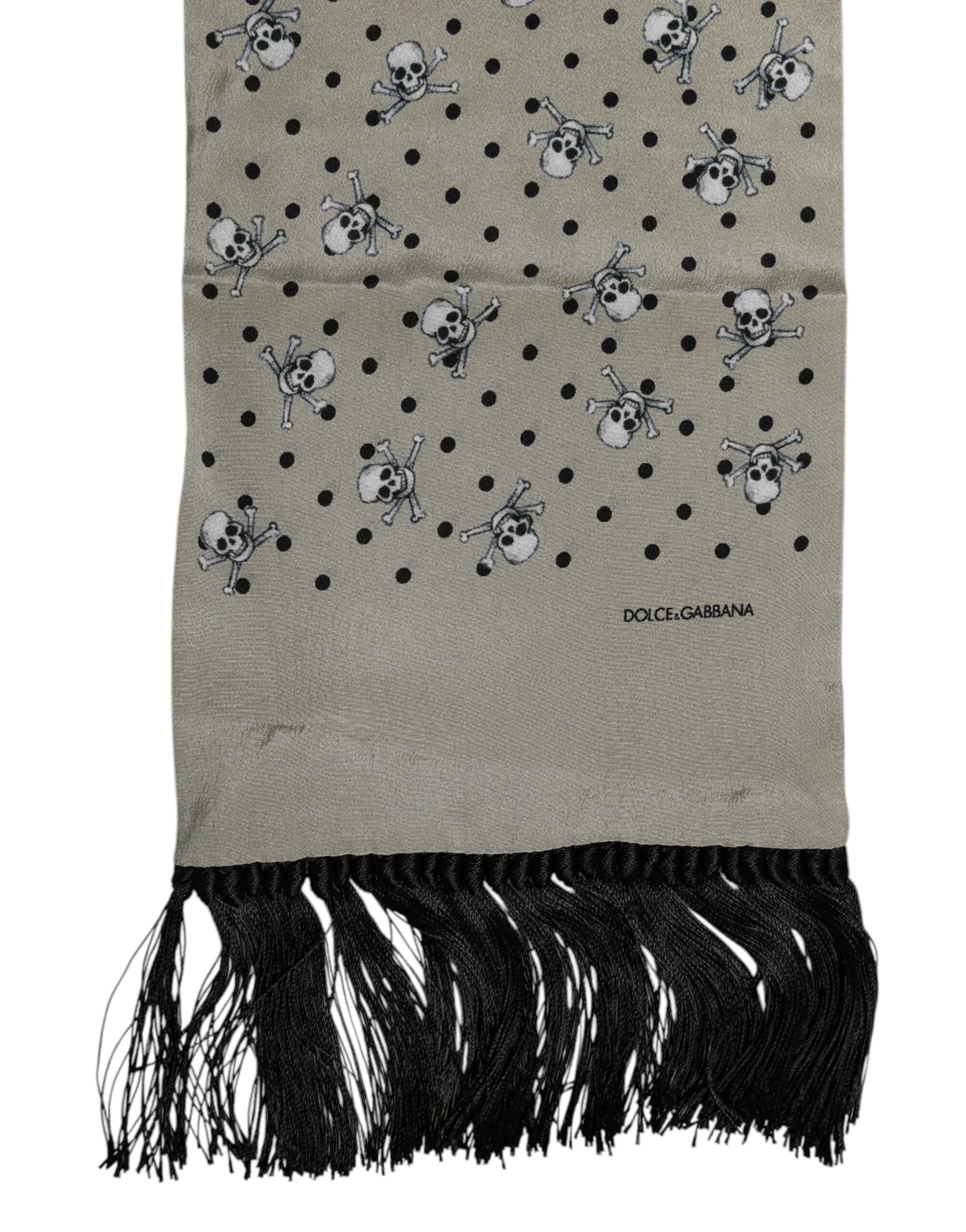 Dolce & Gabbana Gray Skulls Silk Fringes Men Foulard Scarf - ClickThatClicks 