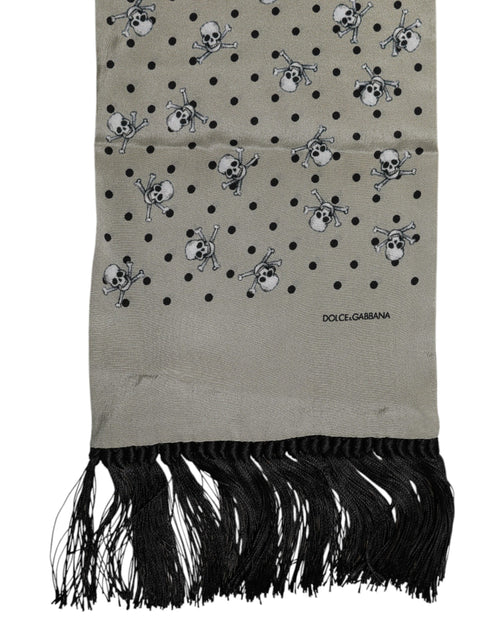 Dolce & Gabbana Gray Skulls Silk Fringes Men Foulard Scarf - ClickThatClicks 