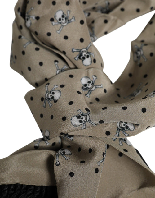 Dolce & Gabbana Gray Skulls Silk Fringes Men Foulard Scarf - ClickThatClicks 
