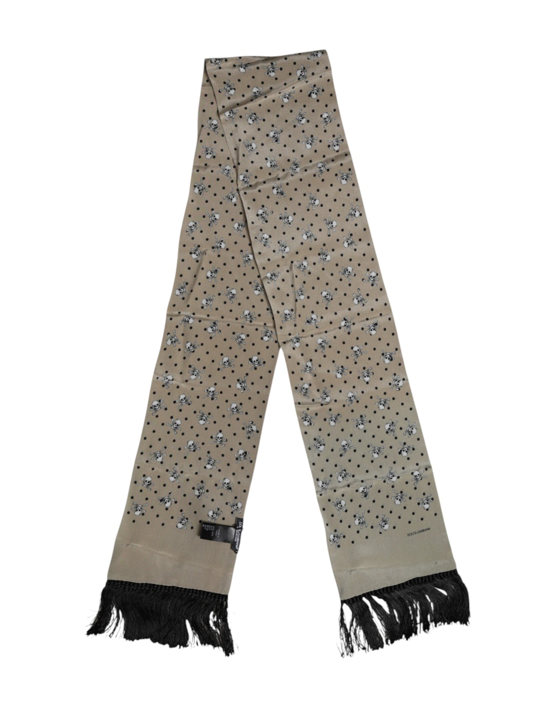 Dolce & Gabbana Gray Skulls Silk Fringes Men Foulard Scarf - ClickThatClicks 
