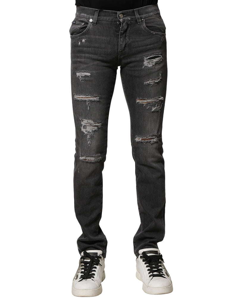 Dolce & Gabbana Black Washed Tattered Slim Fit Denim Jeans