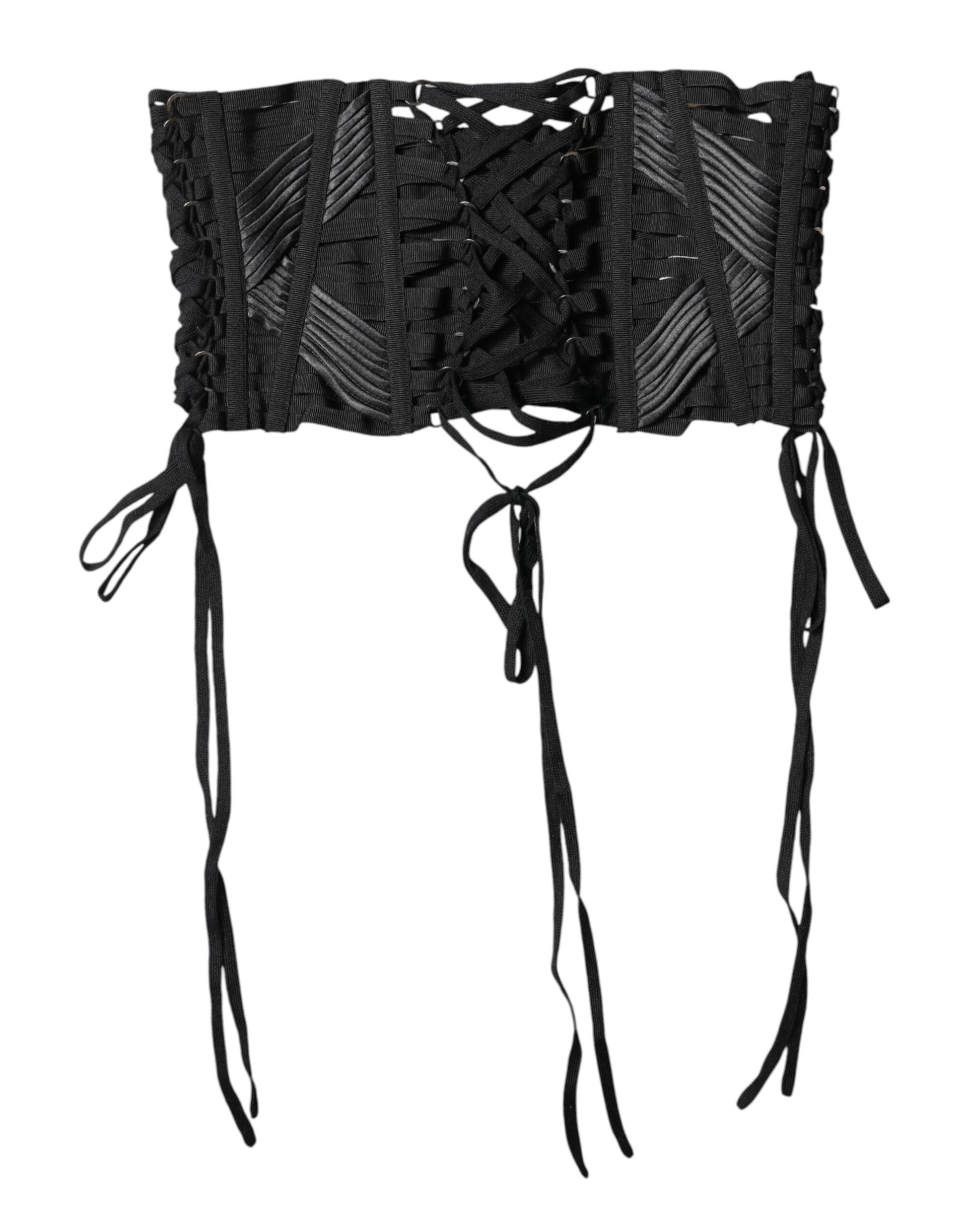 Dolce & Gabbana Black Cotton Waist LaceUp Strap Corset Belt - ClickThatClicks 