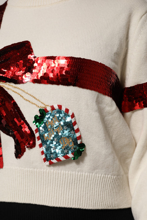 Dolce & Gabbana White Sequined Crew Neck Pullover Sweater - ClickThatClicks 