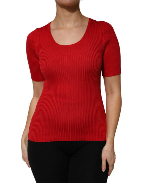 Dolce & Gabbana Red Round Neck Short Sleeves Pullover Top - ClickThatClicks 