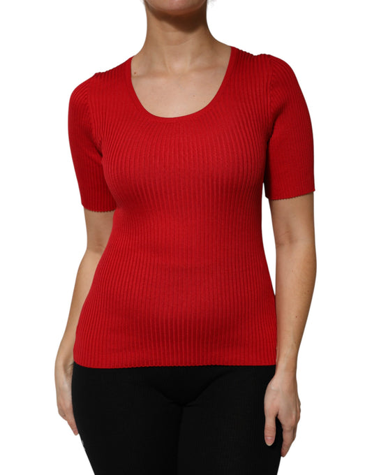 Dolce & Gabbana Red Round Neck Short Sleeves Pullover Top - ClickThatClicks 