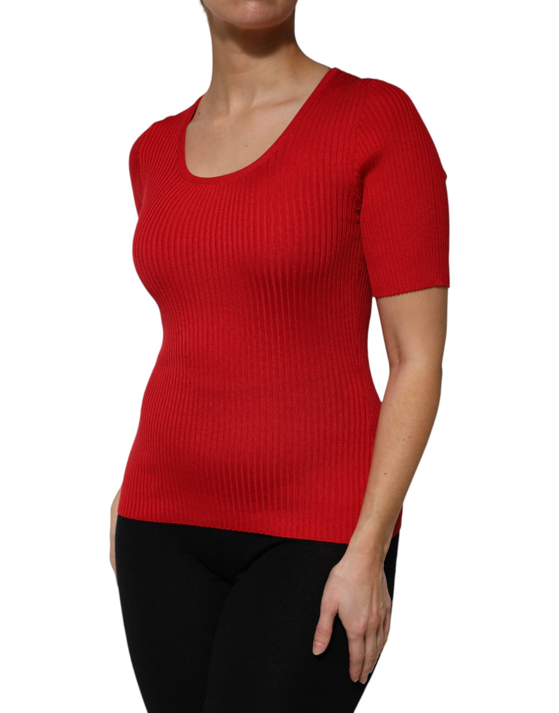 Dolce & Gabbana Red Round Neck Short Sleeves Pullover Top - ClickThatClicks 