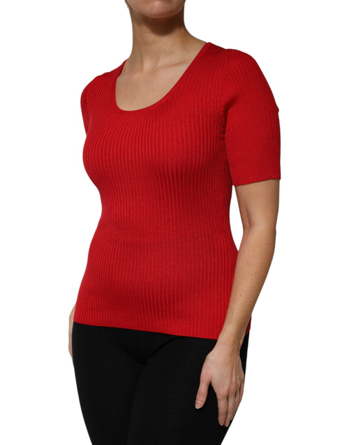 Dolce & Gabbana Red Round Neck Short Sleeves Pullover Top - ClickThatClicks 