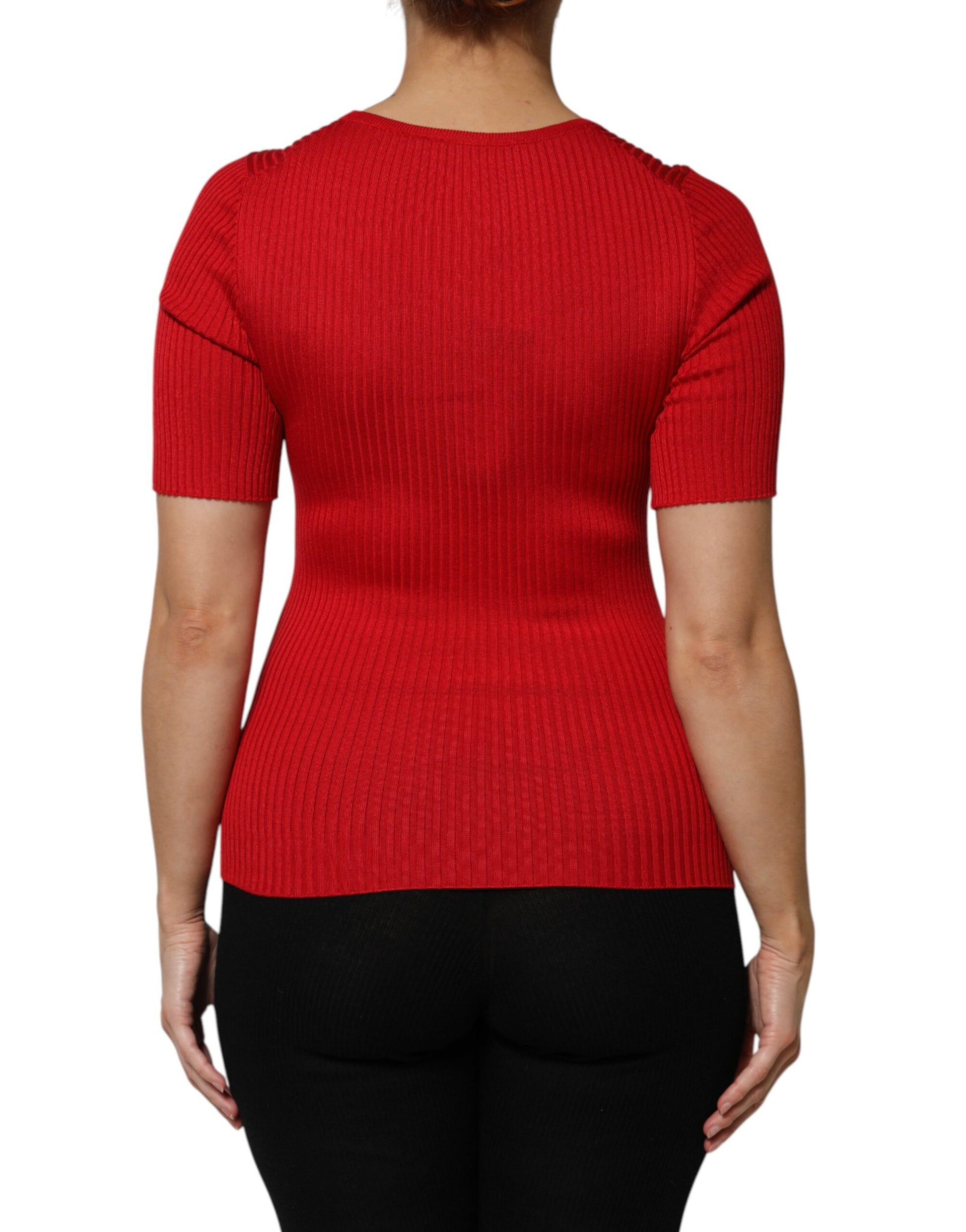 Dolce & Gabbana Red Round Neck Short Sleeves Pullover Top - ClickThatClicks 