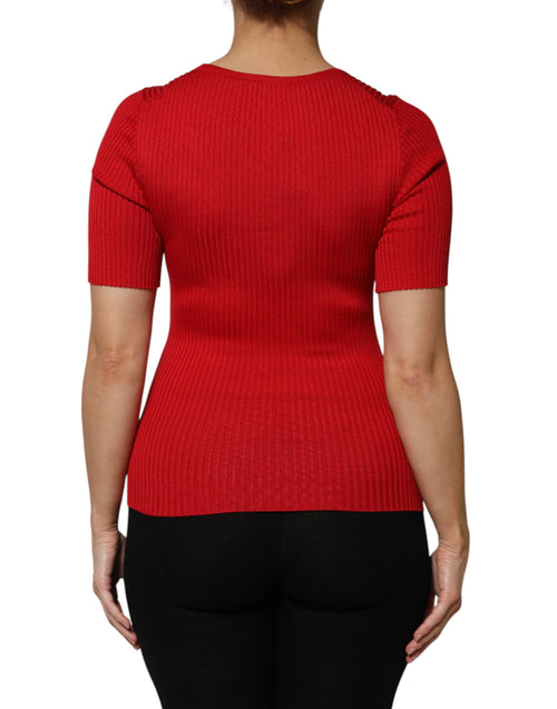 Dolce & Gabbana Red Round Neck Short Sleeves Pullover Top - ClickThatClicks 