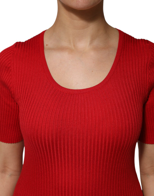 Dolce & Gabbana Red Round Neck Short Sleeves Pullover Top - ClickThatClicks 
