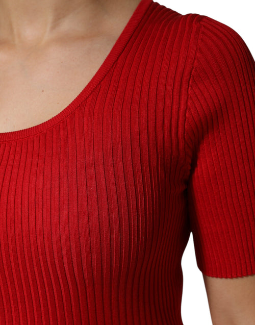 Dolce & Gabbana Red Round Neck Short Sleeves Pullover Top - ClickThatClicks 