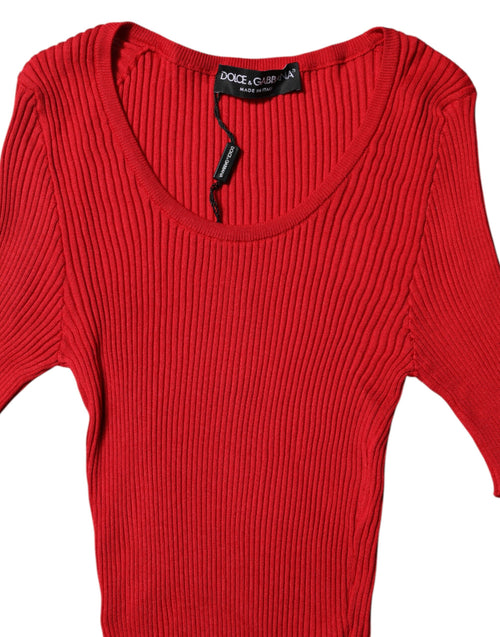 Dolce & Gabbana Red Round Neck Short Sleeves Pullover Top - ClickThatClicks 